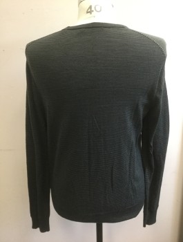 Mens, Pullover Sweater, VINCE, Olive Green, Charcoal Gray, Wool, Stripes - Horizontal , M, Knit, Long Sleeves, Crew Neck