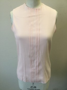 Womens, Shell, N/L, Lt Pink, Silk, Solid, S, Crepe, Sleeveless, High Round Neck, 4 Small Vertical Pleats at Center Front, Snap Closures Down Center Back