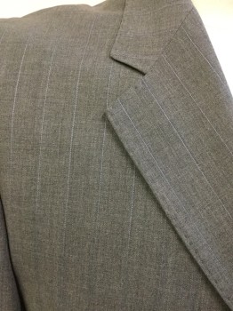 GB BARONI UOMO, Heather Gray, Periwinkle Blue, Wool, Heathered, Stripes - Vertical , Heather Gray with Fine Periwinkle Vertical Stripes, Silver Diamond Lining, Hand Stitches Along Notched Lapel, and Front Placket, Single Breasted, 3 Button Front, 3 Pockets, 2 Split Back Hem, Long Sleeves, with Matching Pants