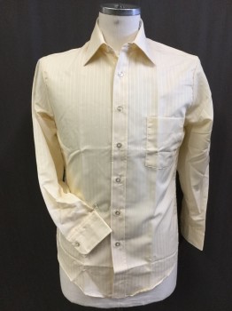 ANDRE ALAIN, Beige, Polyester, Cotton, Stripes - Vertical , Button Front, Collar Attached, 1 Pocket, Long Sleeves