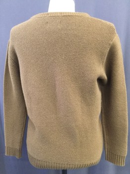 Mens, Pullover Sweater, GANT, Camel Brown, Wool, Solid, L, Crew Neck, Knit Stitch