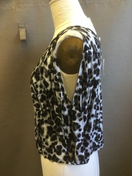 AMBIANCE APPAREL, Gray, Black, White, Rayon, Animal Print, Leopard Print, Ballet Neck, Open Shoulders, 3/4 Sleeves