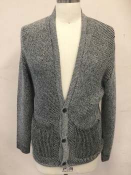 Mens, Cardigan Sweater, CHEAP MONDAY, Black, White, Acrylic, Mottled, S, Long Sleeves, Cardigan, Salt & Pepper, 3 Buttons,  2 Pockets, Ribbed Knit