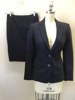 BANANA REPUBLIC, Navy Blue, Wool, Spandex, Solid, Single Breasted, Collar Attached, Notched Lapel, 2 Buttons,  3 Pockets