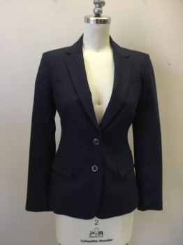 BANANA REPUBLIC, Navy Blue, Wool, Spandex, Solid, Single Breasted, Collar Attached, Notched Lapel, 2 Buttons,  3 Pockets