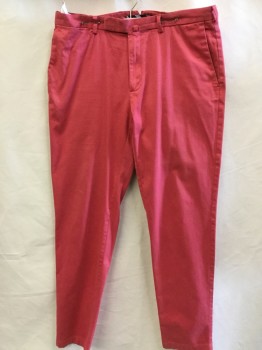 BROOKS BROTHERS, Salmon Pink, Cotton, Spandex, Solid, Dark Salmon, Flat Front, Zip Front, 4 Pockets