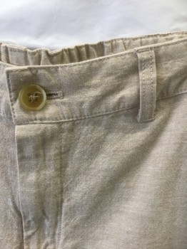Womens, Pants, UNIQLO, Oatmeal Brown, Linen, Cotton, Solid, M, High Waist, Tapered Leg, Elastic at Center Back Waist, Zip Fly, 4 Pockets, Belt Loops