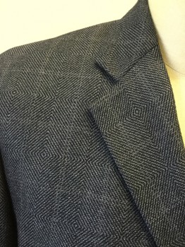 Mens, Sportcoat/Blazer, FAZZI SPORT, Navy Blue, Lt Blue, Wool, Grid , 44R, Single Breasted, Collar Attached, Notched Lapel, 3 Pockets, 3 Buttons