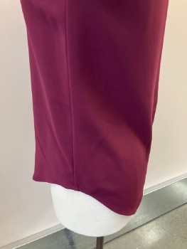 THEORY, Aubergine Purple, Polyester, Solid, Pullover, Round Neck, CB Slit with Hook & Eye, High-Low Hem