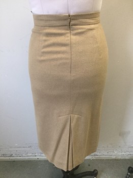 Womens, Skirt, Knee Length, MAX MARA, Beige, Solid, W:28, Sz. 8, Camel Hair Woolly Fabric, 1.5" Wide Self Waistband with Seam Running in the Middle, Pencil Skirt, 2 Flat Felled Seams at Either Side of Front, Invisible Zipper at Center Back Waist, Box Pleat at Center Back Waist, Luxury/High End Item