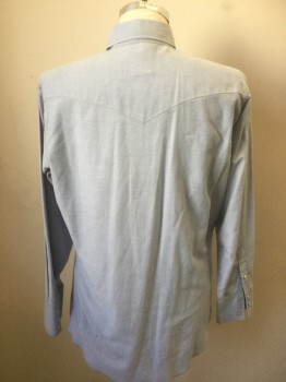Mens, Western, WRANGLER, Ice Blue, Polyester, Cotton, Solid, 34, 15.5, Snap Front, Long Sleeves, 2 Pockets with Stitched 'W', Double,