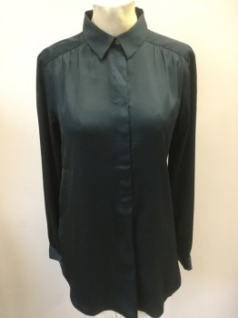 LOFT, Black, Polyester, Solid, Pullover, Collar Attached, Long Sleeves, 6 Buttons,