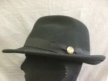 Mens, Fedora, GOORDIN BROS, Black, Wool, Solid, 7 3/4, XL, Black Petersham Hat Band
