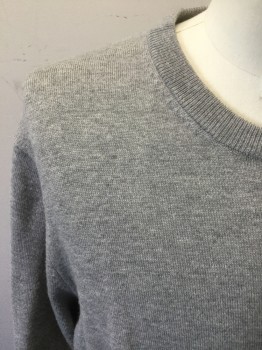 BROOKS BROTHERS, Lt Gray, Wool, Nylon, Solid, Long Sleeves, Crew Neck,