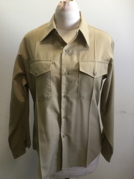 Womens, Fire/Police Shirt , N/L, Khaki Brown, Polyester, Solid, 35, 16, Button Front, Collar Attached, Long Sleeves, 2 Flap Pockets, Epaulets, Stitched Creases.