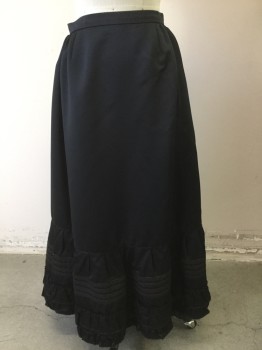 MTO, Black, Silk, Solid, Silky Black Skirt  with Wide Double Pleated Ruffled Bottom, Ribbed and Stitch Detail on Ruffle,