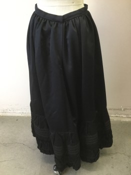 MTO, Black, Silk, Solid, Silky Black Skirt  with Wide Double Pleated Ruffled Bottom, Ribbed and Stitch Detail on Ruffle,