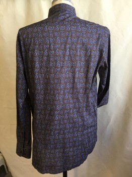 Mens, Casual Shirt, ETRO, Brown, Midnight Blue, Purple, Cotton, Paisley/Swirls, Slv:36, N:15.5, L/S, Button Front, C.A, Panel Added at Cuff to Lengthen Sleeve