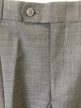 FINERI, Lt Brown, Wool, Light Brown with Black Crosshatching, Double Pleats, Button Tab, 4 Pockets, Belt Loops