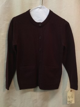 Childrens, Sweater, FRENCH TOAST, Red Burgundy, Acrylic, Solid, 10-12, Burgundy, Button Front, 2 Pockets,
