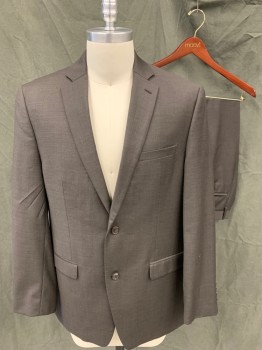 JOSEPH ABBOUD, Dk Brown, Wool, Heathered, Single Breasted, Collar Attached, Notched Lapel, 2 Buttons, 3 Pockets