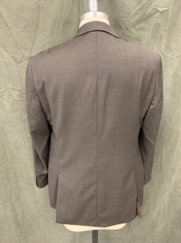 JOSEPH ABBOUD, Dk Brown, Wool, Heathered, Single Breasted, Collar Attached, Notched Lapel, 2 Buttons, 3 Pockets