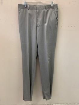 Mens, Suit, Pants, HIGH SOCIETY, Lt Gray, Rayon, Viscose, Heathered, OPEN, 34/, Slant Pockets, Zip Front, Flat Front