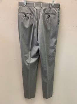 Mens, Suit, Pants, HIGH SOCIETY, Lt Gray, Rayon, Viscose, Heathered, OPEN, 34/, Slant Pockets, Zip Front, Flat Front