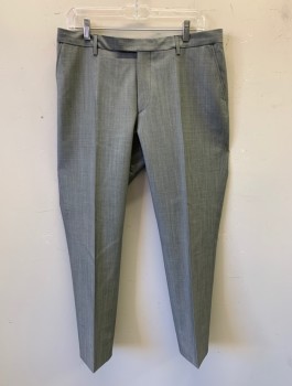 SAND, Gray, Wool, Mohair, Solid, Flat Front, Tab Waist, Zip Fly, 4 Pockets, Belt Loops