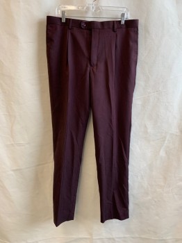 LINEAGE, Red Burgundy, Black, Polyester, Rayon, 2 Color Weave, Birds Eye Weave, Pleated, Zip Fly, Button Tab Closure, 4 Pockets, Belt Loops