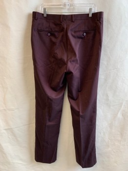 LINEAGE, Red Burgundy, Black, Polyester, Rayon, 2 Color Weave, Birds Eye Weave, Pleated, Zip Fly, Button Tab Closure, 4 Pockets, Belt Loops