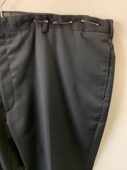 PRONTO UOMO, Black, Wool, Solid, Zip Front, Flat Front, Extended Waistband, 4 Pockets, 2 Buttons, Crease, Twill