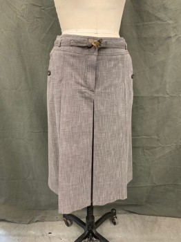 Womens, Skirt, Below Knee, OLSEN, Brown, White, Cotton, Polyester, 2 Color Weave, 30W, Drop Pleat Front, Zip Fly, 2 Button Pockets, 2" Waistband, Belt Loops, Self Belt with Tortoiseshell Chains  *lining is Split Tears in Center Front and Center Back**