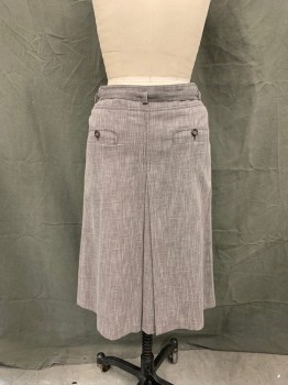 Womens, Skirt, Below Knee, OLSEN, Brown, White, Cotton, Polyester, 2 Color Weave, 30W, Drop Pleat Front, Zip Fly, 2 Button Pockets, 2" Waistband, Belt Loops, Self Belt with Tortoiseshell Chains  *lining is Split Tears in Center Front and Center Back**