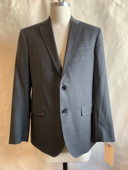 Mens, Suit, Jacket, TED BAKER, Heather Gray, Wool, Solid, 40 R, Notched Lapel, Collar Attached, 2 Buttons,  3 Pockets,