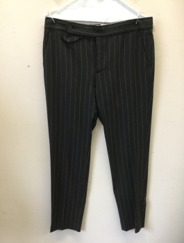 Womens, Slacks, POLO RALPH LAUREN, Charcoal Gray, Beige, Wool, Stripes - Pin, Sz. 6, Mid Rise, Slim Leg, 1.5" Wide Self Waistband with Button Tab, Zip Fly, 5 Pockets Including 1 Watch Pocket with Button Flap in Front