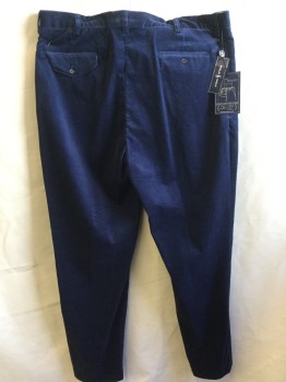 Mens, Casual Pants, POLO, Navy Blue, Cotton, Elastane, Solid, 36/32, Corduroy, 1.5" Waistband with Hoops, 2 Pleat Front, Zip Front, 4 Pockets