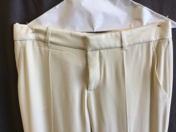 GUCCI, Beige, Rayon, Acetate, Solid, 1.5" Waist Band with Belt Hoops, Flat Front, Zip Front, Beige Lining, 2 Pockets