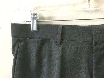 Mens, Suit, Pants, DKNY, Gray, Wool, Solid, Ins:30, W:34, Flat Front, Zip Fly, 5 Pockets Including 1 Watch Pocket