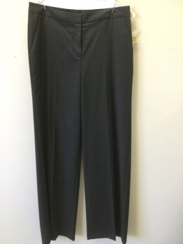 ROBERT RODRIGUEZ, Charcoal Gray, Wool, Solid, Flat Front, Creased Legs, Slit Pockets, Wide Leg