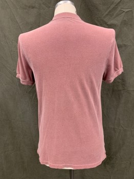 BARNEY'S COOP, Mauve Pink, Cotton, Solid, Pique Knit, 2 Button Placket, Short Sleeves, Ribbed Knit Collar Attached/Cuff