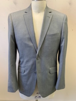 Mens, Suit, Jacket, RENOIR, Gray, Polyester, Rayon, Solid, 40R, Single Breasted, Notched Lapel, 2 Buttons, 3 Pockets
