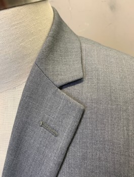 Mens, Suit, Jacket, RENOIR, Gray, Polyester, Rayon, Solid, 40R, Single Breasted, Notched Lapel, 2 Buttons, 3 Pockets