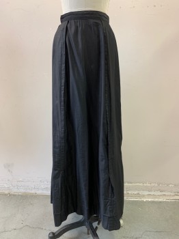 NL, Black, Cotton, Solid, Standing Pleats From Waist to Shin, Flare at Bottom, Flat Lined,  Staining,repaired on Left Side Rear.and Lining  Hook and Tie Back