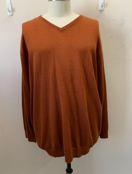 Mens, Pullover Sweater, TAGIO, Caramel Brown, Wool, Acrylic, Solid, 3XL, V-N, L/S,