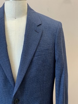 Mens, Sportcoat/Blazer, THEORY, Dk Blue, Blue, Wool, Elastane, 2 Color Weave, 42R, L/S, 2 Buttons, Single Breasted, Notched Lapel, 3 Pockets,