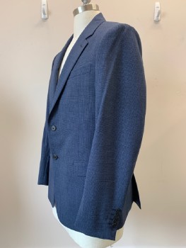 Mens, Sportcoat/Blazer, THEORY, Dk Blue, Blue, Wool, Elastane, 2 Color Weave, 42R, L/S, 2 Buttons, Single Breasted, Notched Lapel, 3 Pockets,