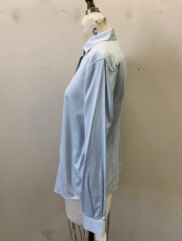 Womens, Blouse, Faconnable, Sky Blue, Lt Blue, Cotton, Diamonds, M, Button Front, Long Sleeves, Collar Attached, 8 Button, Diamond Like Pattern