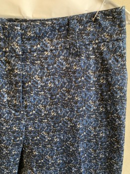 PIAZZA SEMPIONE, Blue, Black, White, Cotton, Elastane, Abstract , Floral, F.F, Zip Front, Hook Closure, Taperred Leg, 4 Pockets, Mid Rise