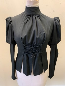 N/L, Black, Poly/Cotton, Solid, Bodice: Fantasy/Historically Inspired Costume, Long Sleeves with Slashed Puffy Upper Sleeves, High Neck, Lace Up CF, Tabbed Waist, CB Zipper, Hybrid of 1500's and 1800's Styles